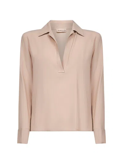 Blanca Vita Beige Silk Blend Toles Blouse