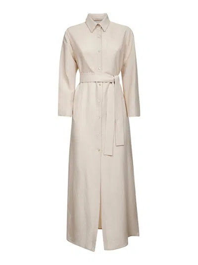 Blanca Vita Beige Viscose And Linen Aflea Shirt Dress