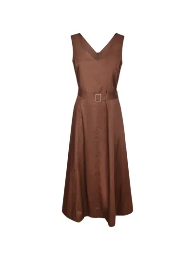 Blanca Vita Belted Sleeveless Midi Dress In Brown