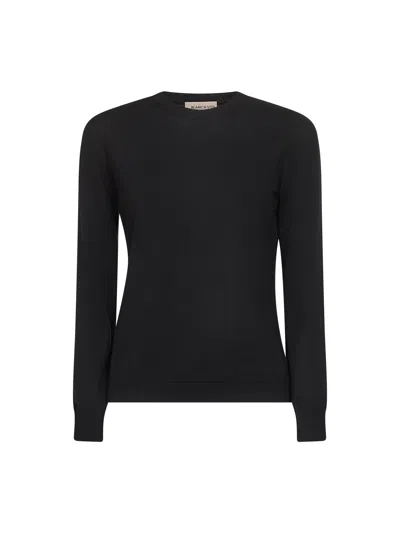 Blanca Vita Black Lightweight Virgin Wool Crewneck Sweater