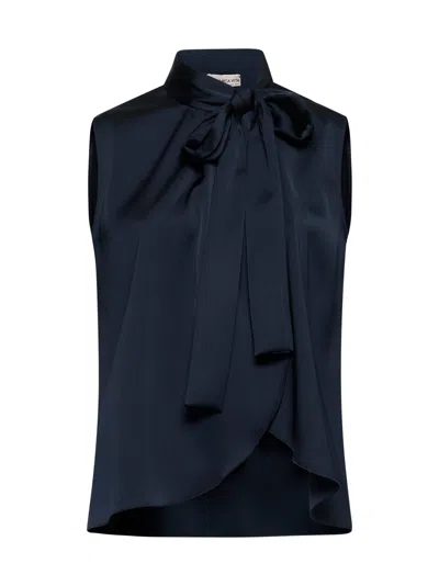 Blanca Vita Black Satin Topina Top In Blue