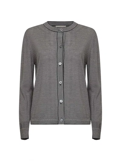 Blanca Vita Black Thin-striped Tasmania Wool Knit Cardigan