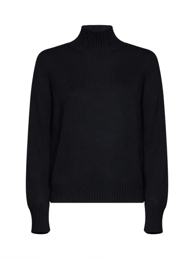 Blanca Vita Black Virgin Wool Knit Mock Neck Sweater