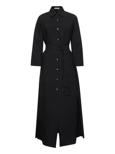 Blanca Vita Black Viscose And Linen Aflea Shirt Dress