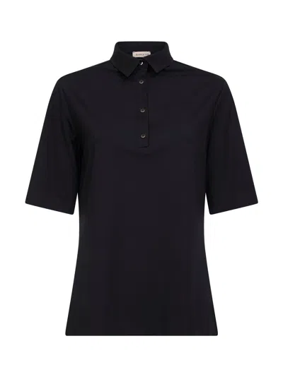 Blanca Vita Black Viscose Blend Stretch Jersey Polo Shirt