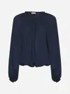 Blanca Vita Blue Crepe Cherry Blouse