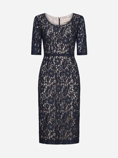 Blanca Vita Blue Lace Midi Dress In Navy