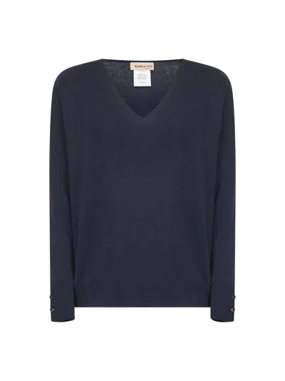 Blanca Vita Blue Knit V-neck Sweater