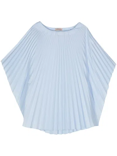 Blanca Vita Boat-neck Pleated Blouse In Blue