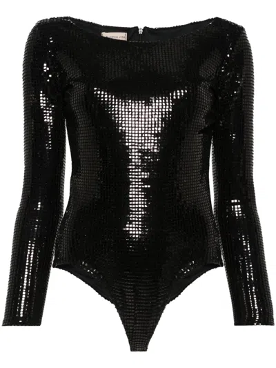 Blanca Vita Bromelia Sequin Bodysuit In Black