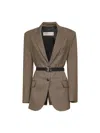 Blanca Vita Brown Houndstooth Gasteria Belted Blazer In Multi