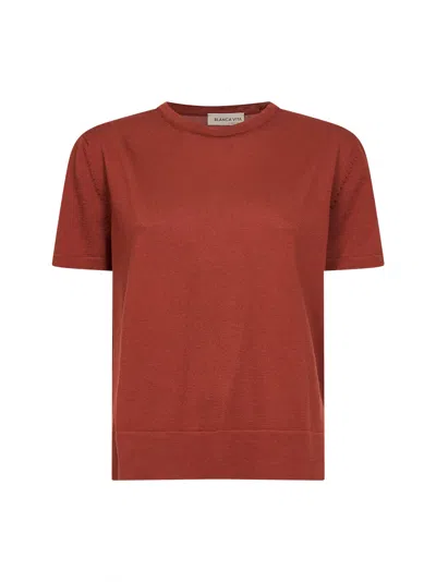 Blanca Vita Brown Plain Stitch Knit Cotton T-shirt