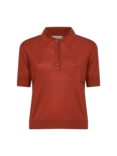 Blanca Vita Brown Silk Knit Short-sleeved Polo Shirt