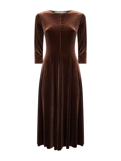 Blanca Vita Brown Stretch Velvet Asia Midi Dress