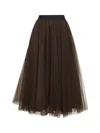 Blanca Vita Brown Tulle Gerby Long Wide Skirt In Brown