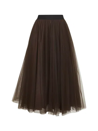Blanca Vita Brown Tulle Gerby Long Wide Skirt