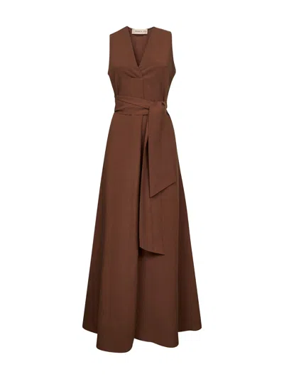 Blanca Vita Brown Viscose And Linen Alongi Long Dress In White