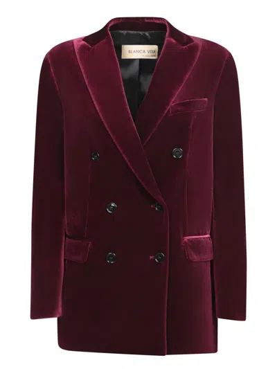 Blanca Vita Burgundy Double-breasted Velvet Jacket