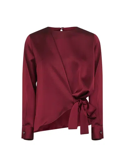 Blanca Vita Burgundy Satin Cesta Blouse In Brown