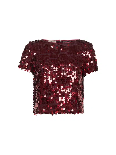 Blanca Vita Burgundy Sequins Tuvin Cropped Top In Red