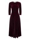 Blanca Vita Burgundy Stretch Velvet Asia Midi Dress In Purple