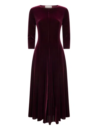 Blanca Vita Burgundy Stretch Velvet Asia Midi Dress In Purple