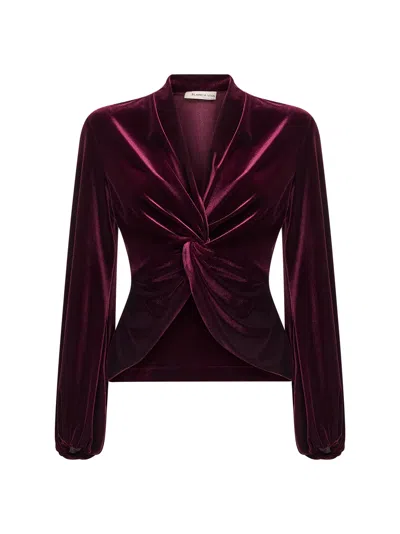 Blanca Vita Burgundy Stretch Velvet Berik Tunic In Purple