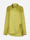 Shop Blanca Vita Green Silk Satin Calanthe Shirt In Oil