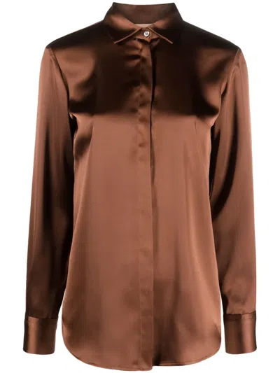 Blanca Vita Calicanto Satin Shirt In Brown