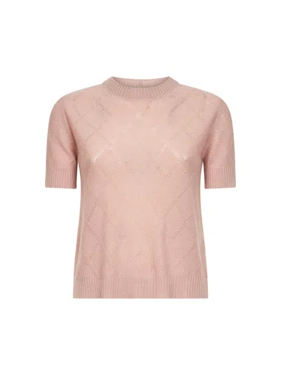 Blanca Vita Pink Openwork Diamond-stitch Knit Cashmere Button-up Sweater