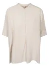 BLANCA VITA CHALK LINEN MANDARIN COLLAR BLOUSE