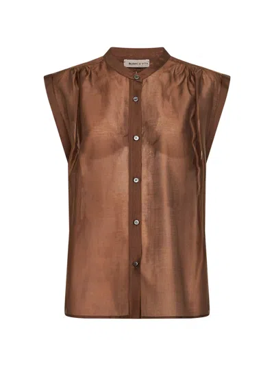 Blanca Vita Chocolate Voile Calicia Sleeveless Shirt In Brown