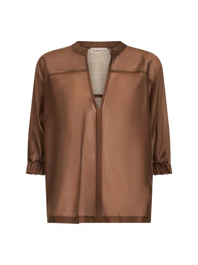Blanca Vita Chocolate Voile Ciker Tunic Shirt In Brown