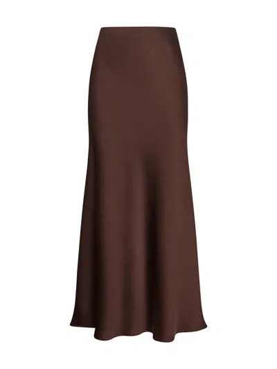 Blanca Vita Coffee Satin Garra Long Flared Skirt In Brown