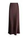 Blanca Vita Coffee Satin Garra Long Flared Skirt In Brown