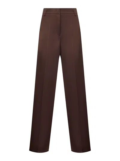 Blanca Vita Coffee Satin Plettro Palazzo Trousers In Brown