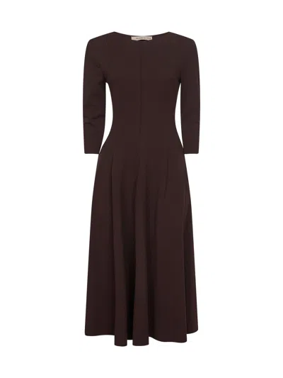 Blanca Vita Coffee Stretch Jersey Asia Flared Midi Dress