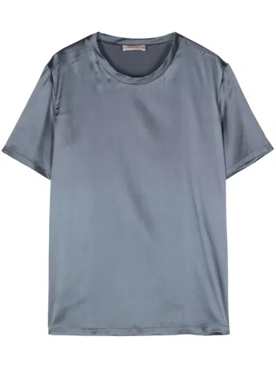 Blanca Vita Crew-neck Satin T-shirt In Blue