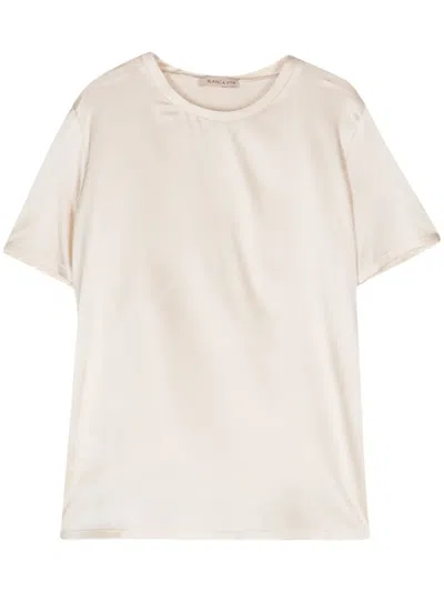 Blanca Vita Crew-neck Satin T-shirt In Neutrals