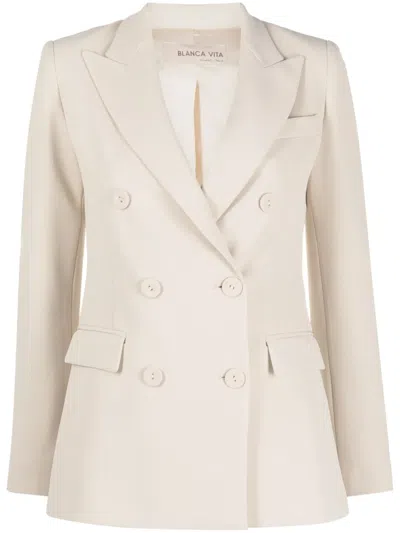 Blanca Vita Double-breasted Blazer In Neutrals