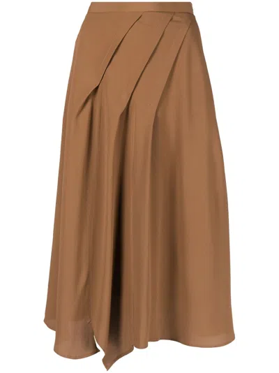 Blanca Vita Draped Midi Skirt In Brown