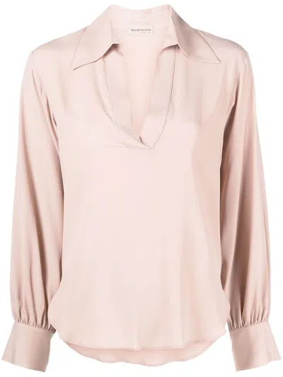 Blanca Vita Draped V-neck Blouse In Rosa
