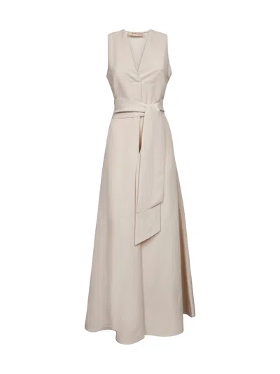 Blanca Vita Ecru Viscose And Linen Alongi Long Dress