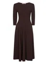 Blanca Vita Coffee Stretch Jersey Asia Flared Midi Dress In Burgundy