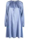 Blanca Vita Gathered-detail Long-sleeve Dress In Blue
