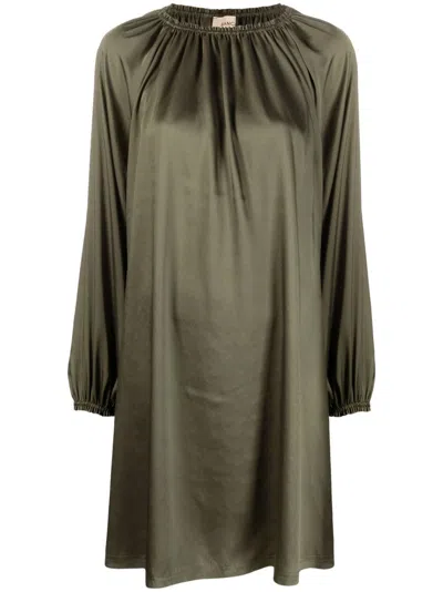 Blanca Vita Gathered-detail Long-sleeve Dress In Green