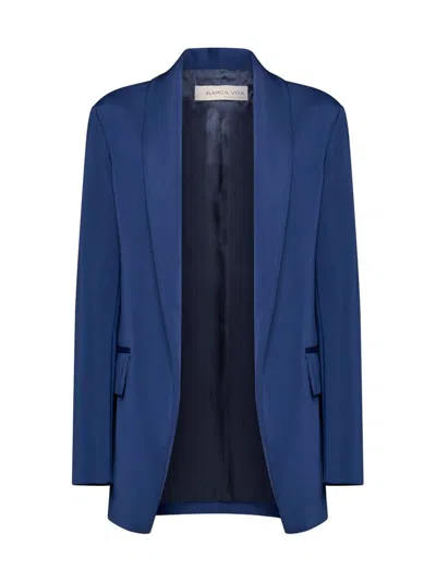 Blanca Vita Gaultiera Open Front Shawl Lapel Blazer In Blue