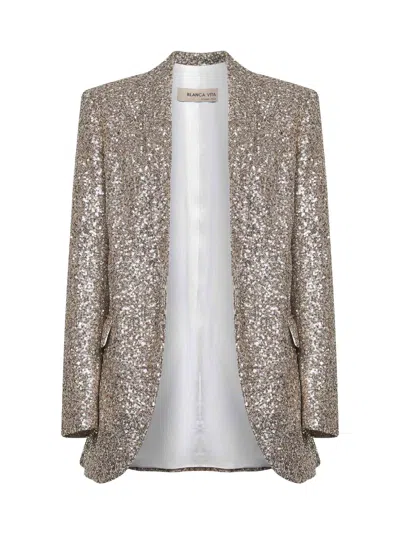 Blanca Vita Gold Sequins Gropsy Jacket In Gray