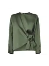 Blanca Vita Green Satin Cesta Blouse In Green