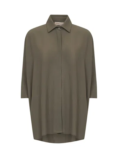 Blanca Vita Green Silk Blend Cojy Asymmetric Shirt